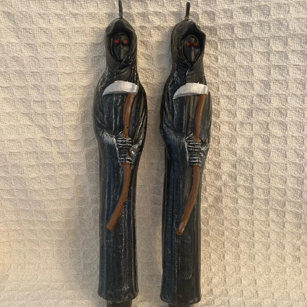 Vintage Robert Alan Candle Company 10” Grim Reaper Sculptured Taper Candles